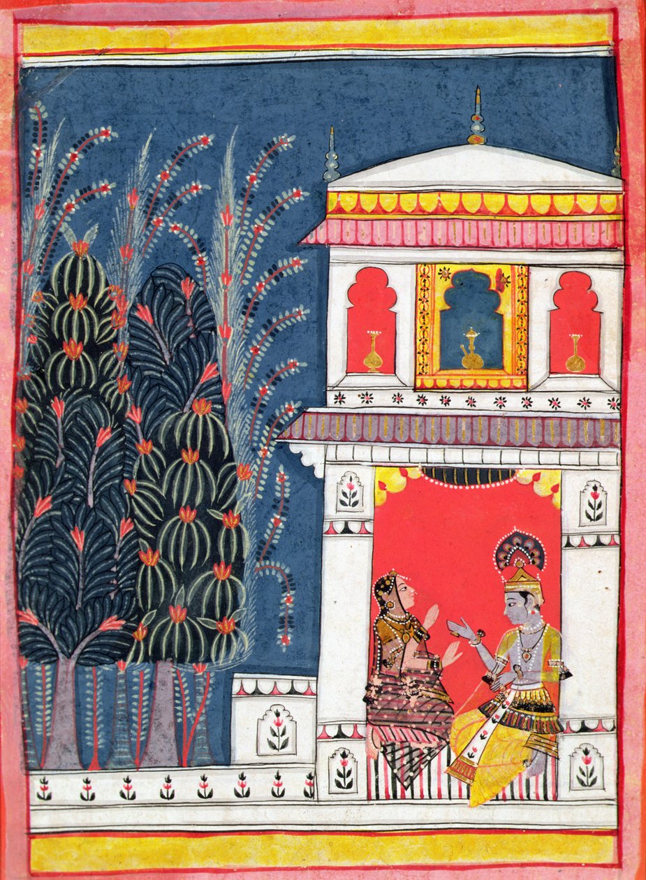 クリシュナとパビリオンの女性、1660年頃 作： インドの学校