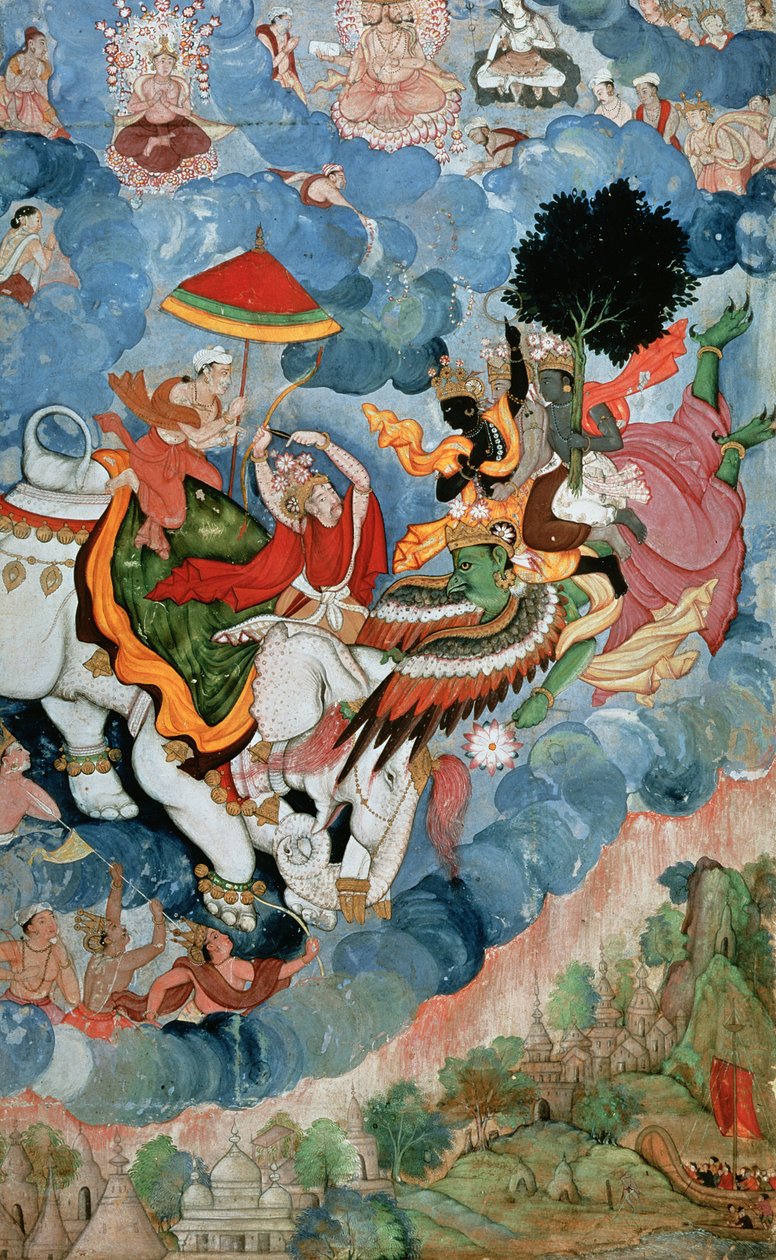 インドラとのクリシュナ戦闘、1590年頃 作： インドの学校