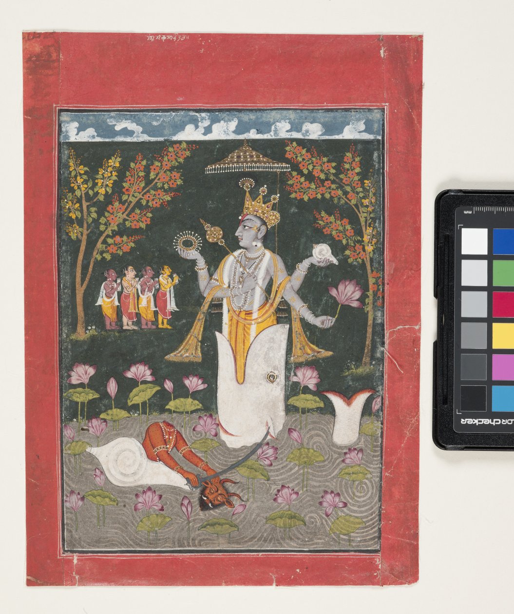 Matsya Avatar Of Vishnu: The Slaying Of Sankh Asura (ガッシュと紙に金箔) 作： インドの学校
