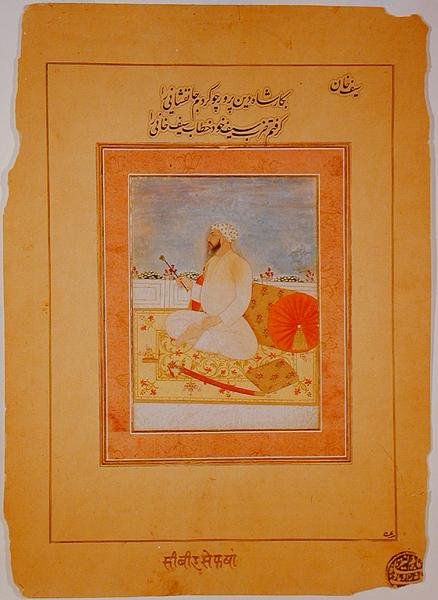 アグラ総督サイフ・カーンの細密画（インド、1670-80年頃）（不透明岩絵具、バフ紙 作： インドの学校
