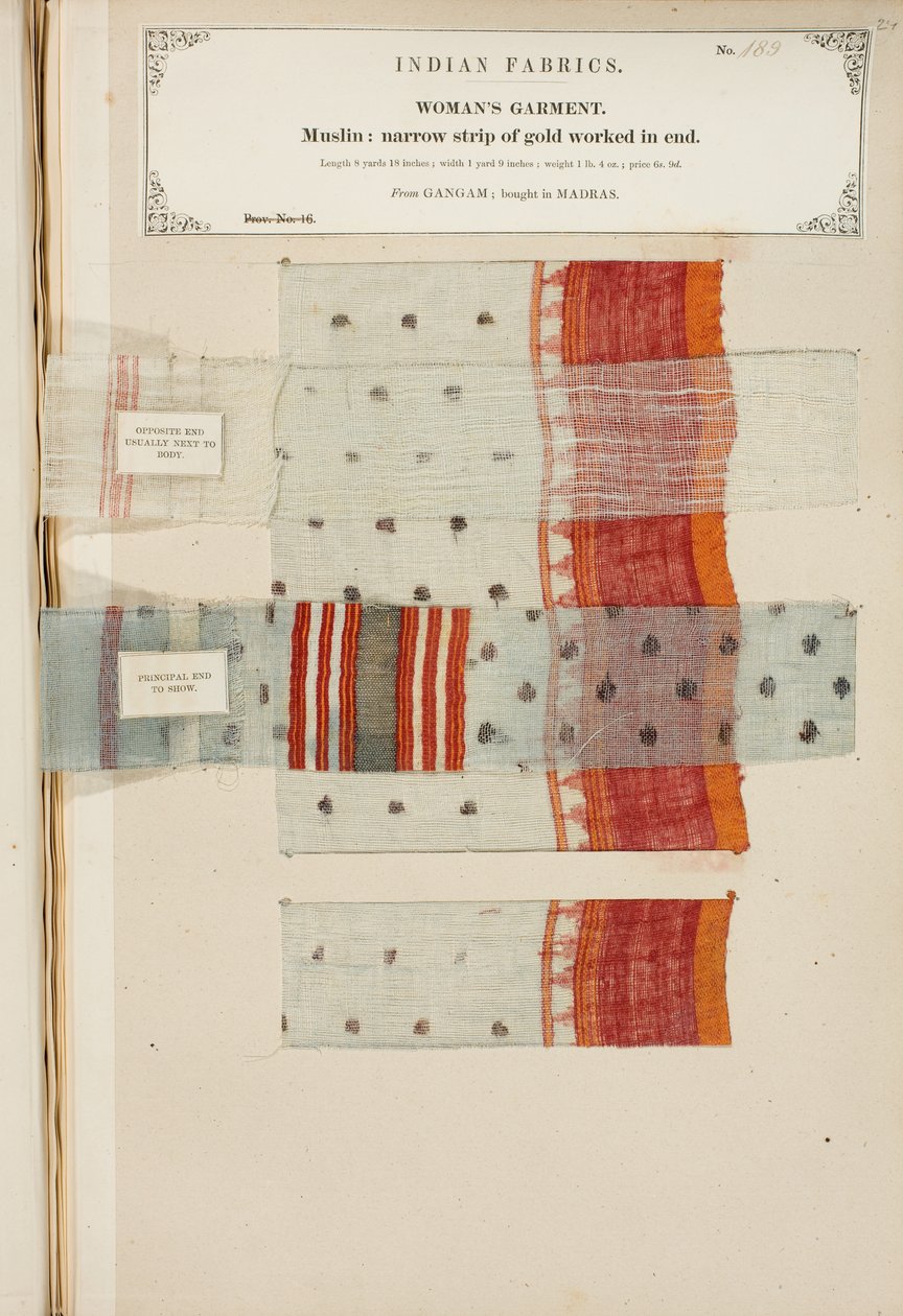 ジョンフォーブスワトソンによって1866年に出版されたインドの繊維製造業者のコレクションからマドラスで購入したギャナムからのモスリンサンプル 作： インドの学校