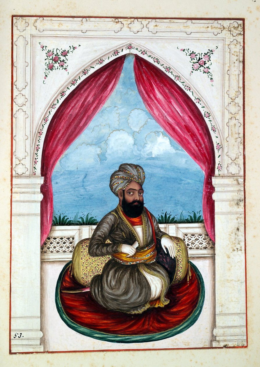 パンジャブ王国出身のNawab Mohammad Akhbar Khan、その統治者と首長、第II巻、正体不明のインド人アーティストによる水彩画研究30巻、1840年頃（紙にwc） 作： インドの学校