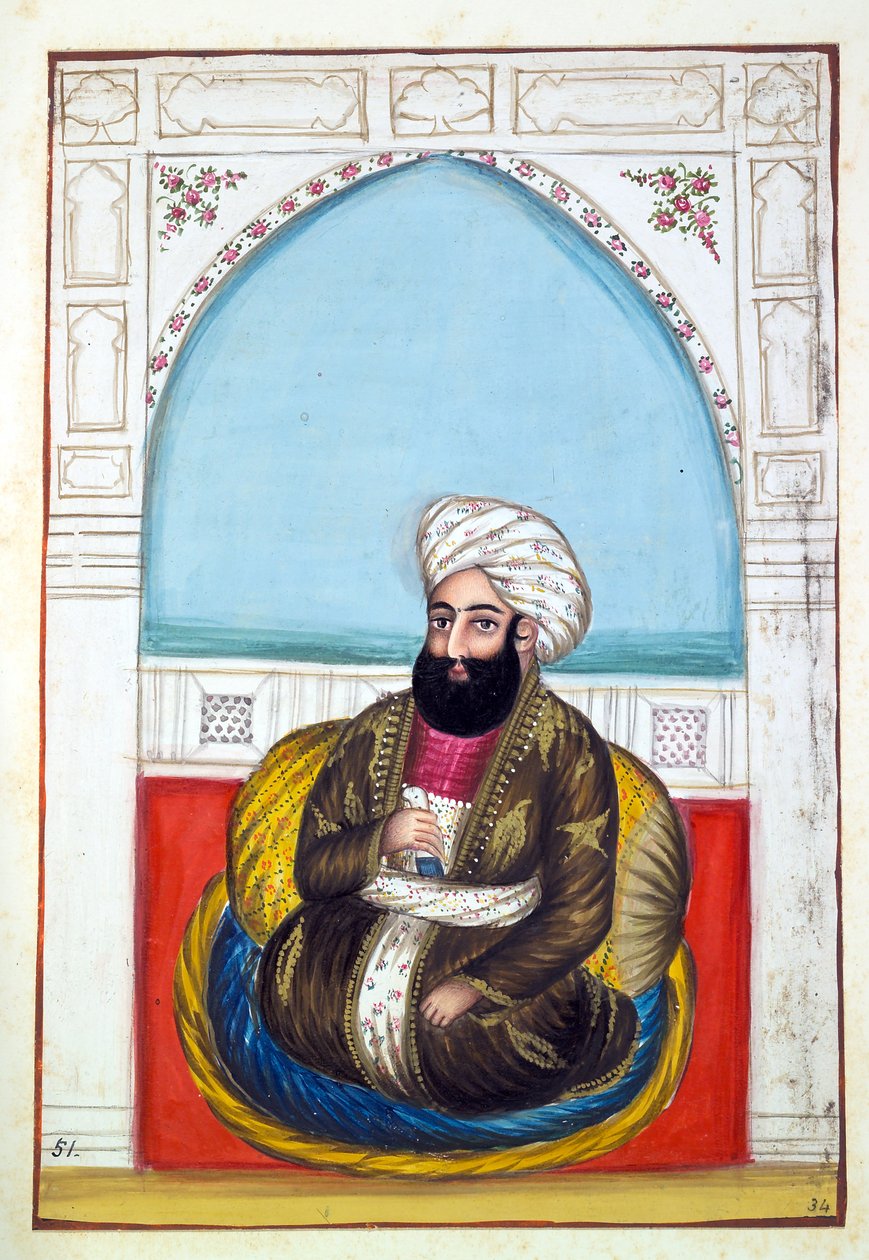 パンジャブ王国出身のNawab Synd Mohammad Khan、その支配者と首長、第II巻、正体不明のインド人アーティストによる水彩画研究30巻、1840年頃（紙にwc） 作： インドの学校
