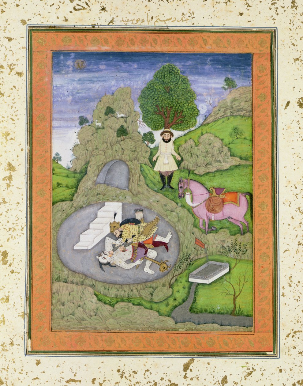 白い悪魔を殺すロスタム、「Shahnama」（王の書）のイラスト、Abu