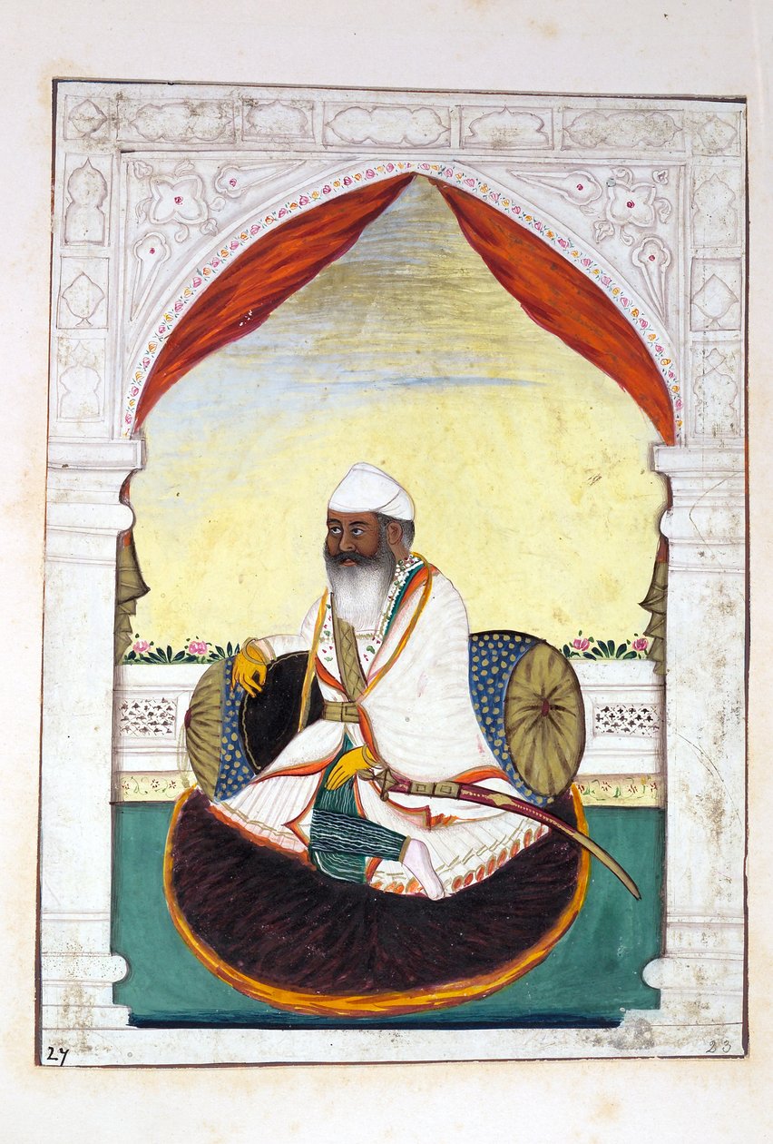 パンジャブ王国出身のSirdar Gurmukh Singh Bhai、その支配者と首長、第II巻、正体不明のインド人アーティストによる水彩画研究30巻、c.1840（紙にwc） 作： インドの学校