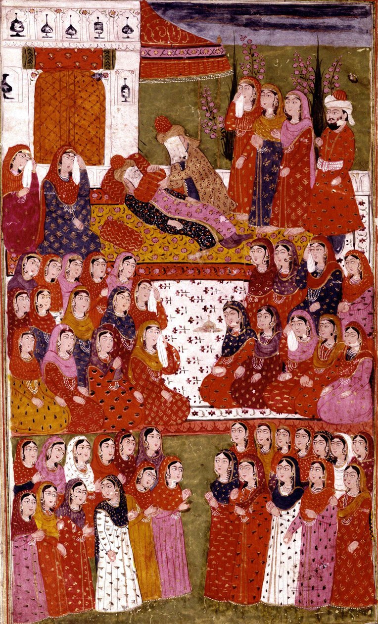 アブバクルの死、ハムライハイダリのイラスト、Mirza Muhammad Rafi Bazil、1808 作： インドの学校