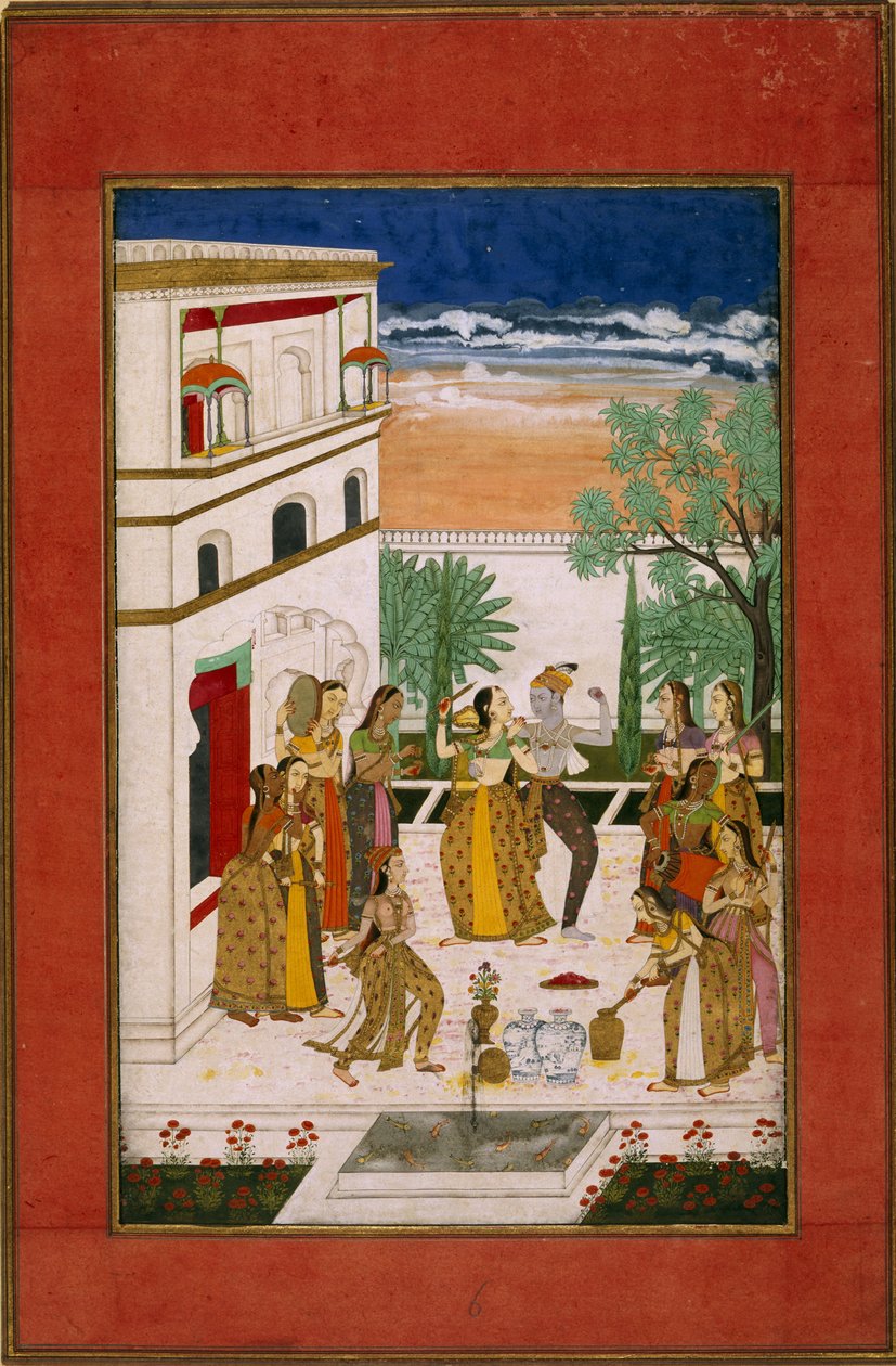 Vasanta Ragini、Radha＆Krishnaのダンス、1760年頃（紙に水彩） 作： インドの学校