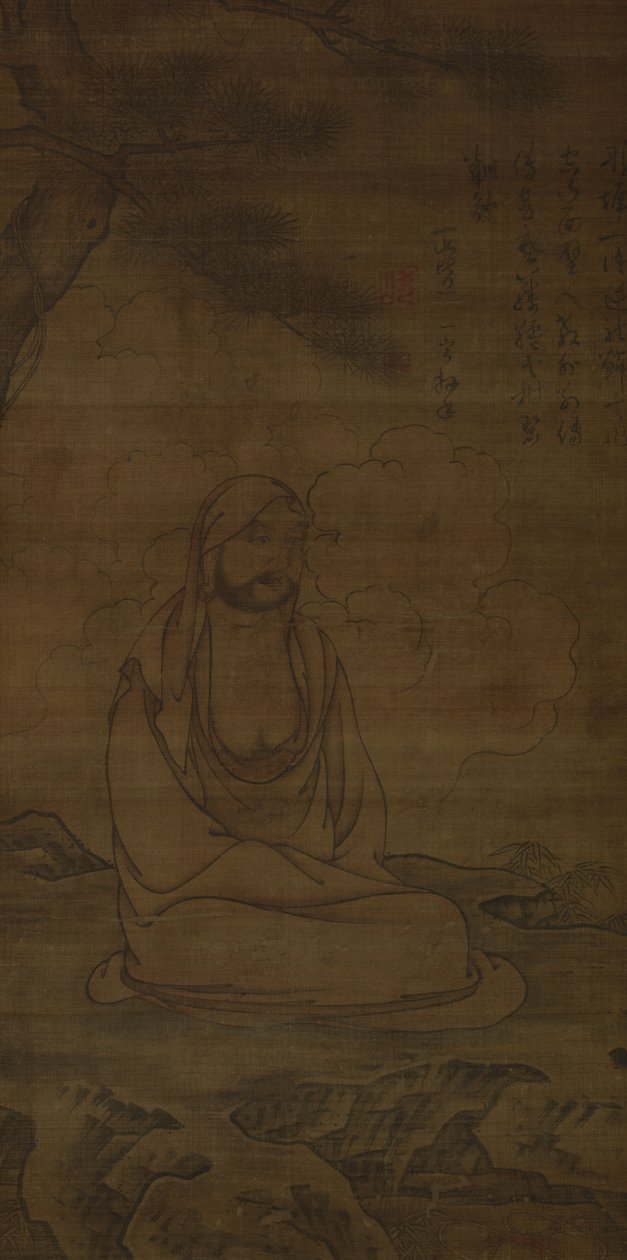 松の木の下の菩提達磨 作： 一栄一山の碑文