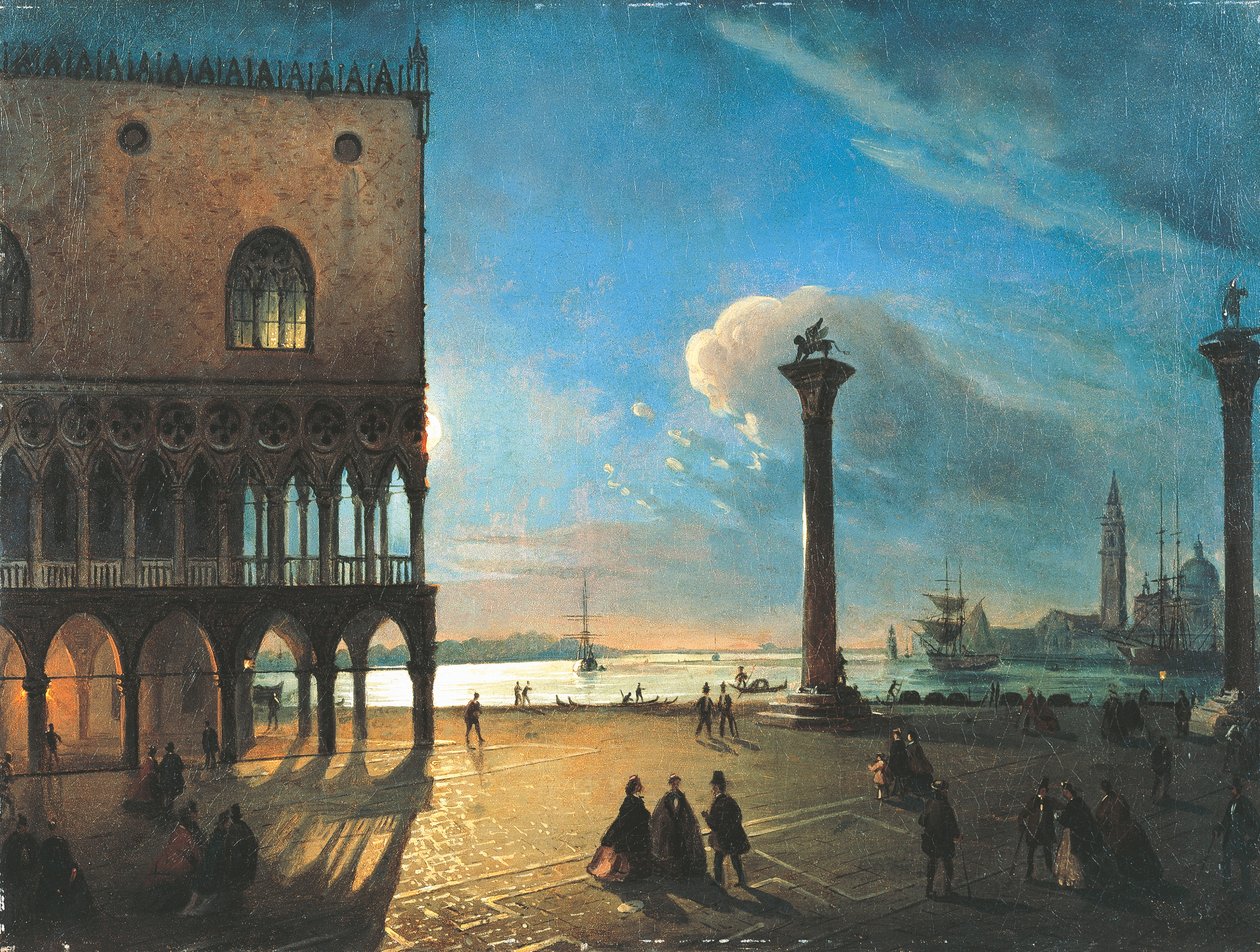 月明かりのサン・マルコ広場、ヴェネツィア、Ippolito Caffi（1809-1866）作、油彩・キャンバス、52x70cm 作： イッポリート・カフィ