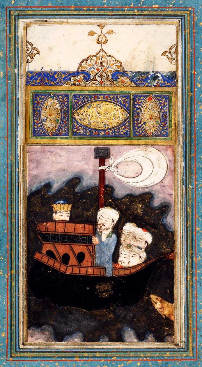 海賊に襲撃された貿易船。 Aina-i Iskandariの「Alexander the Great of Mirror of Amir Khusr」より 作： イランのマスター