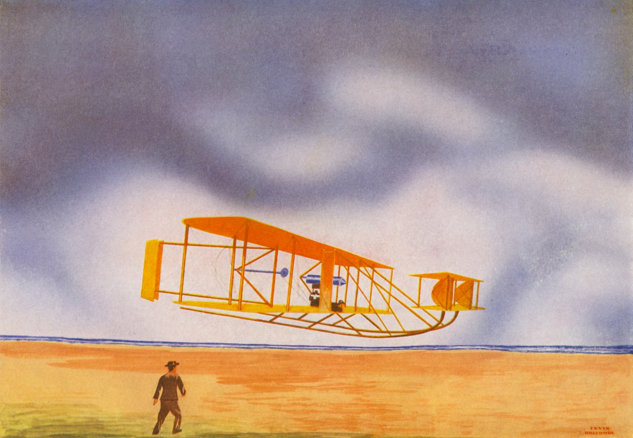 ライト兄弟の飛行機（カラーリトグラフ） 作： アーヴィン・L・ホルコム