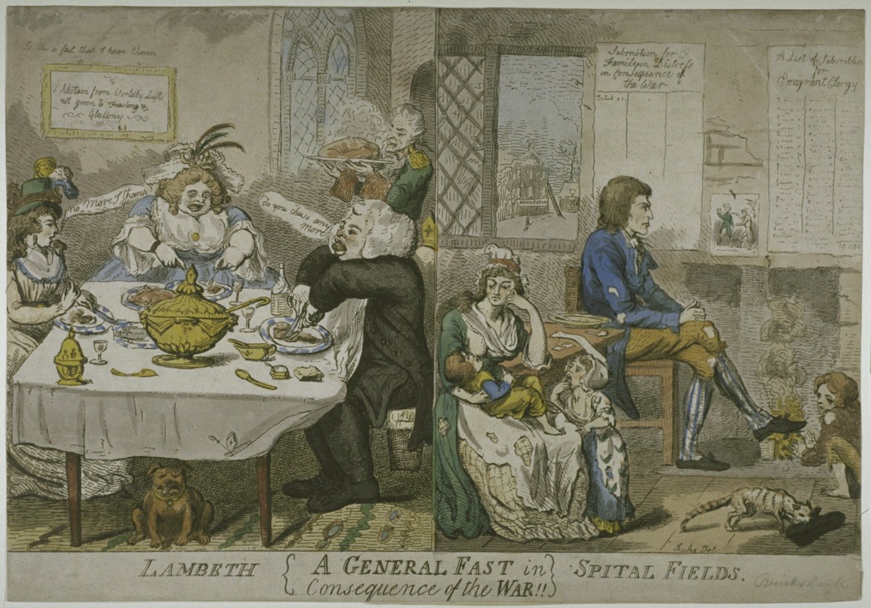 戦争の結果としての一般的な断食!! ...、c.1794（色のエッチング） 作： アイザック・クルシャンク