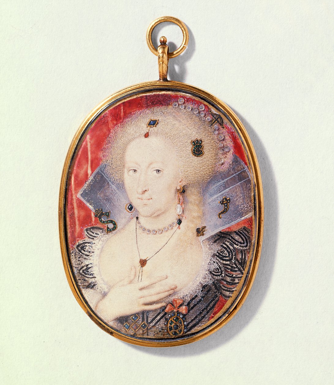 デンマークのアンの肖像、c.1612（ベラムのトイレ） 作： アイザック・オリバー