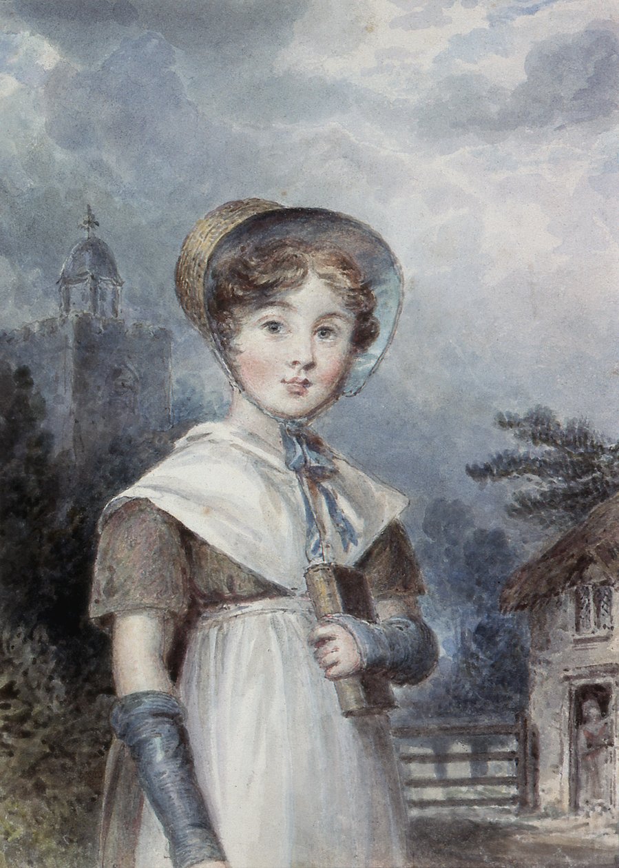 聖書を持っているクエーカー教徒の衣装の少女 作： アイザック・ポコック
