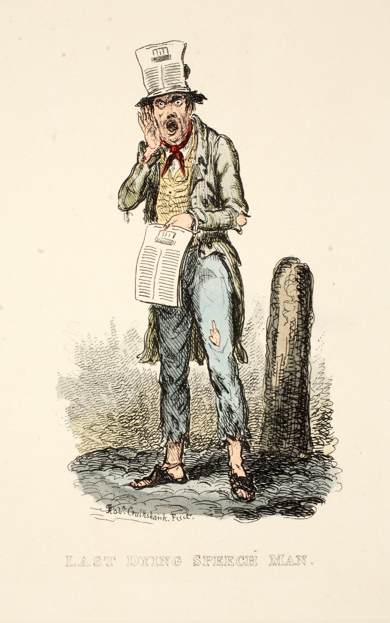 パブ「The Gentleman&39;s Pocket Magazine」のラストダイイングスピーチマン。 1827年（手描きの彫刻） 作： アイザックロバートクルックシャンク