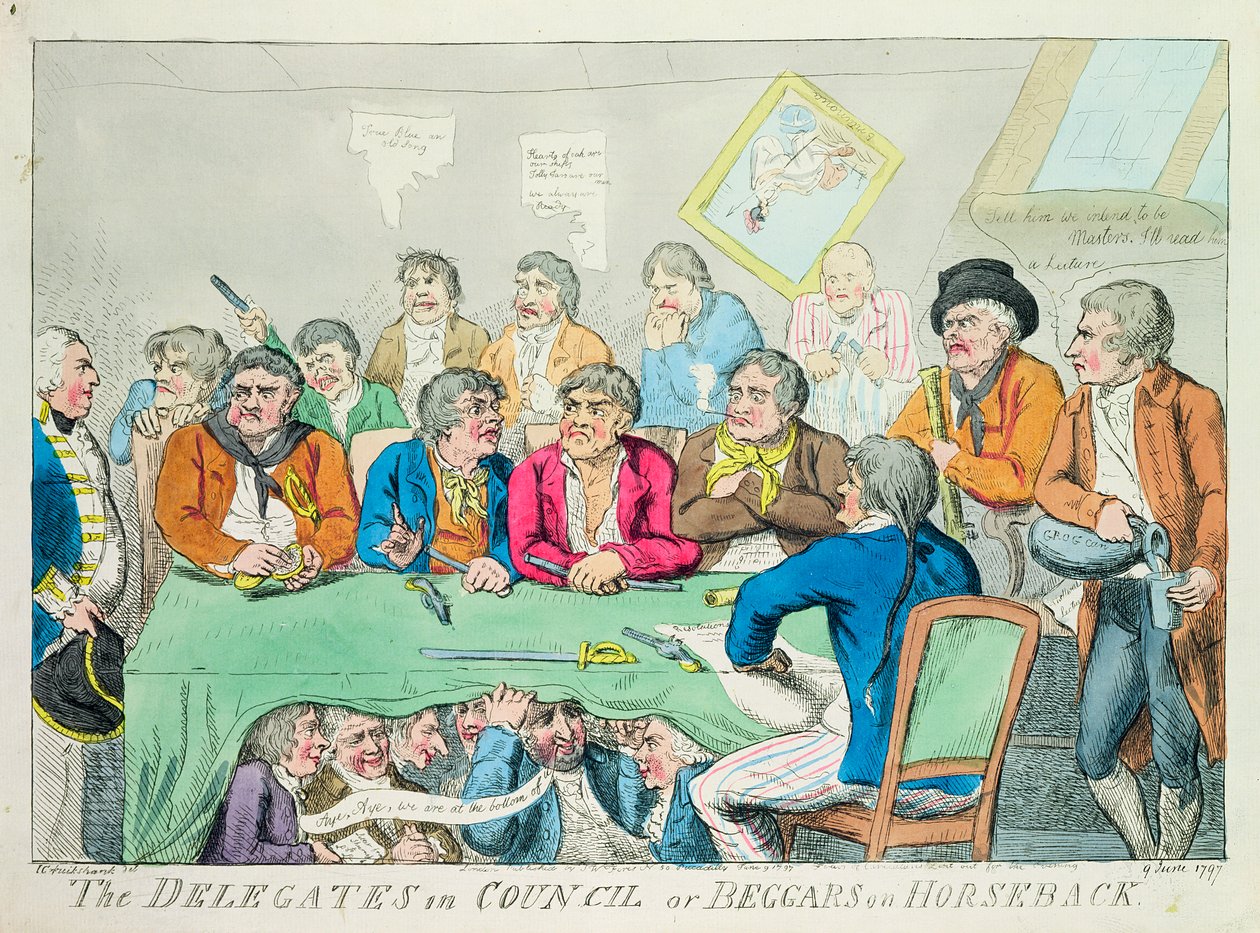 馬に乗った評議会または乞食の代表者、1797年（カラーエッチング） 作： アイザックロバートクルックシャンク
