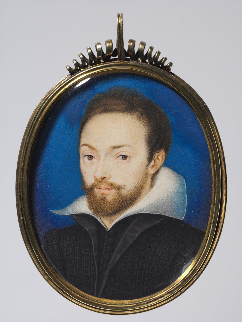 男の肖像、c.1615（後の銀の金箔のフレームのカードの水彩画） 作： アイザック（後）オリバー