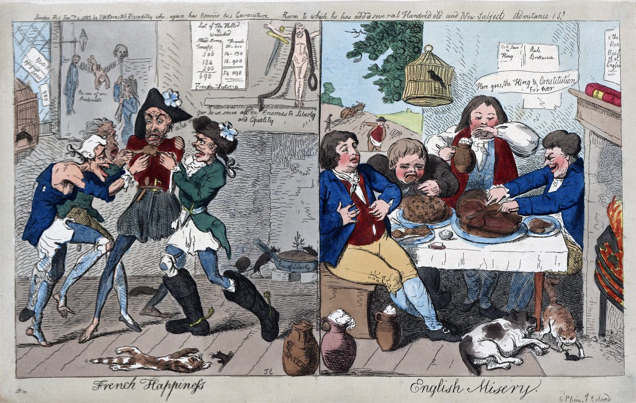 フランスの幸福：英語の悲惨さ、パブ。 1793年（手描きの彫刻） 作： アイザック・クルシャンク