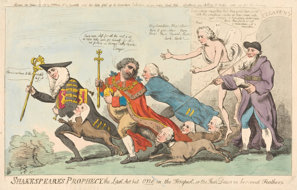 Shakespeares Prophezeiung, der letzte Akt von einem in Der Sturm, oder die Dohle in geliehenen Federn (aus: Karikatur, Bd. 3) 作： アイザック・クルシャンク
