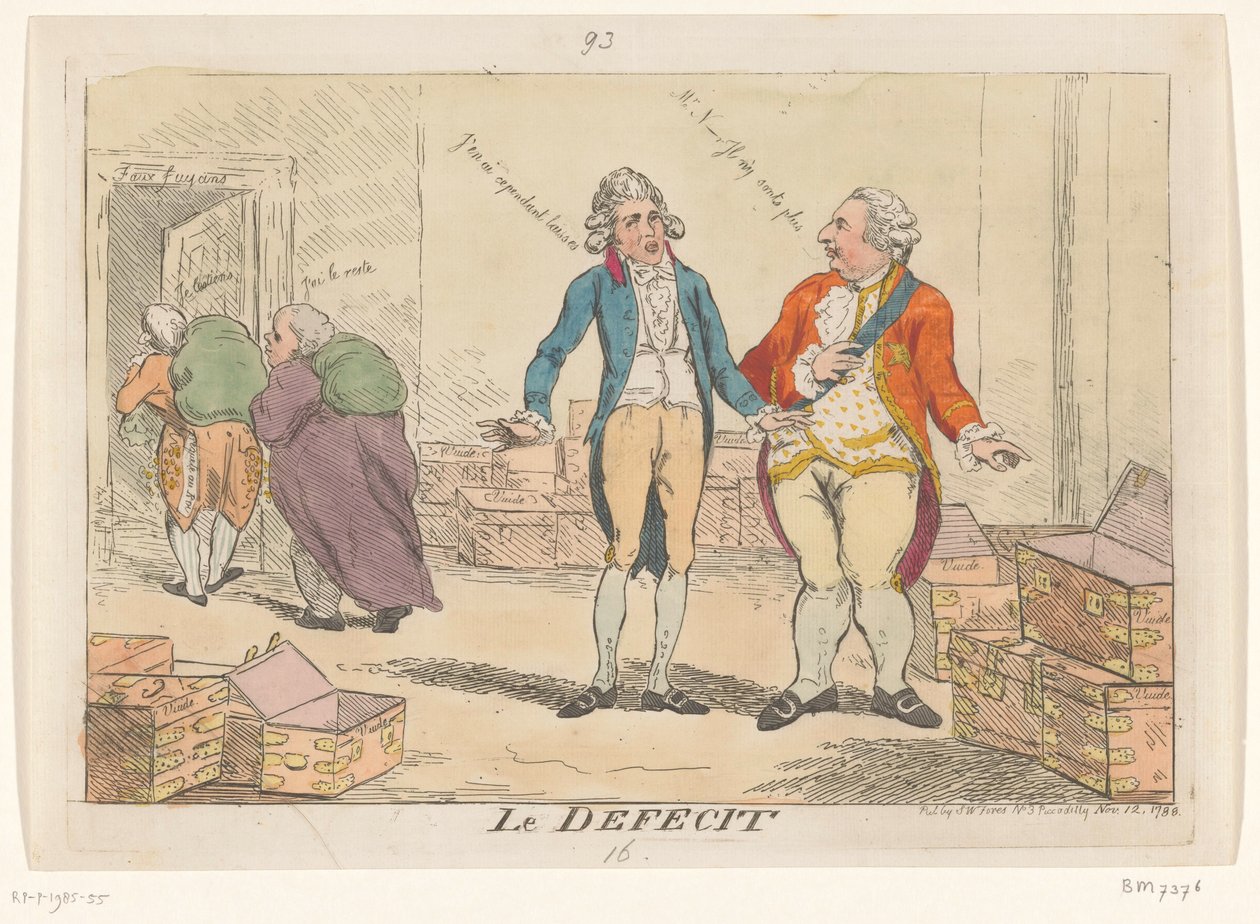 フランスの金融危機に関する漫画、1788 年 Le Defect (オブジェクトのタイトル) 作： アイザック・クルシャンク
