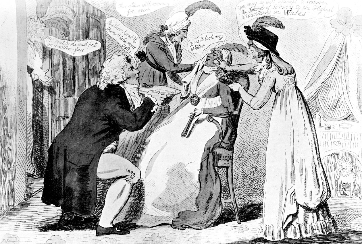 ブラックムーアを洗う、1795。 作： アイザック・クルシャンク