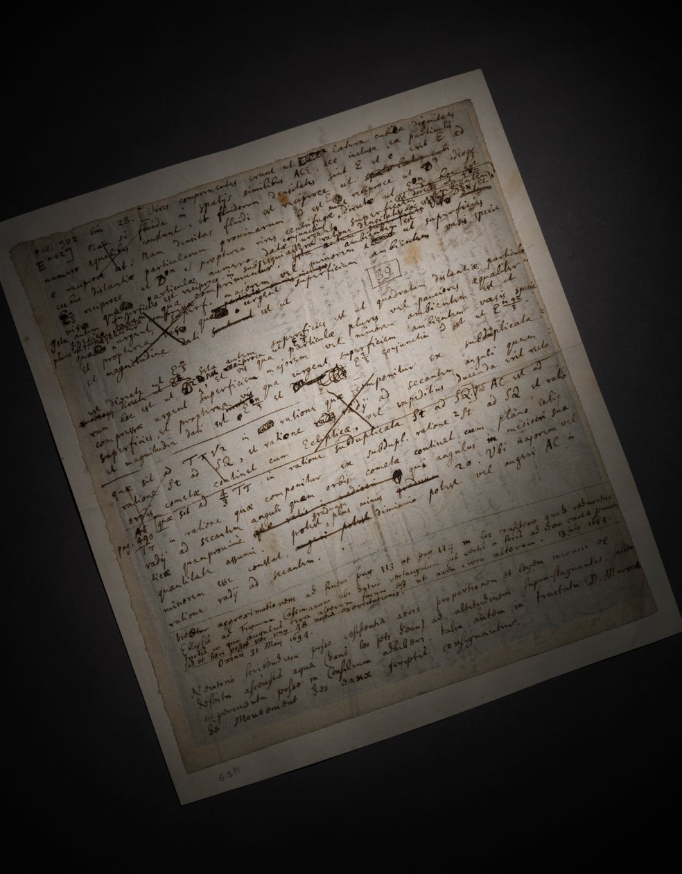 Principia Mathematica の 2 ページの改訂版 作： アイザック・ニュートン
