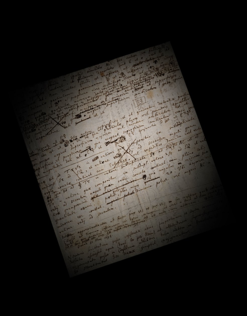Principia Mathematica の 2 ページの改訂版 作： アイザック・ニュートン