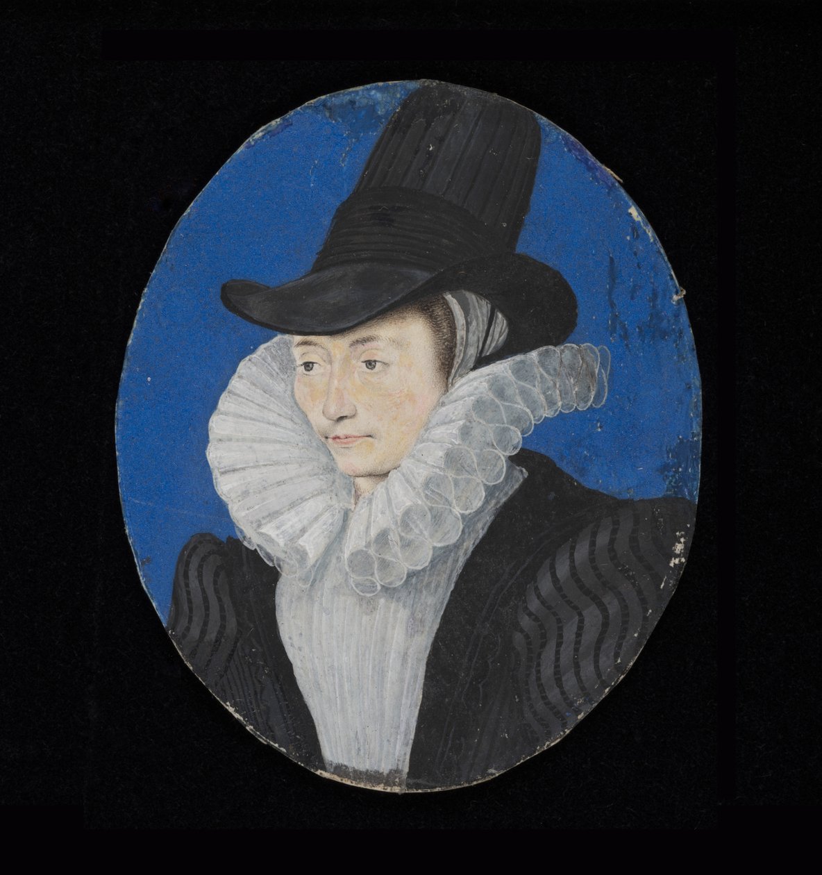 不明な女性の肖像画のミニチュア、1590年頃（ヴェラムのトイレ） 作： アイザック・オリバー