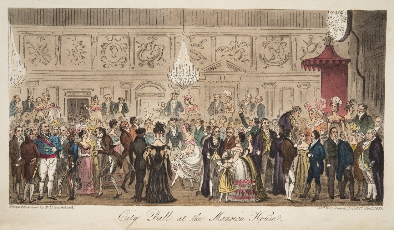 イングリッシュスパイのパブにあるマンションハウスのシティボール。 1824（手塗りの彫刻） 作： アイザックロバートクルックシャンク