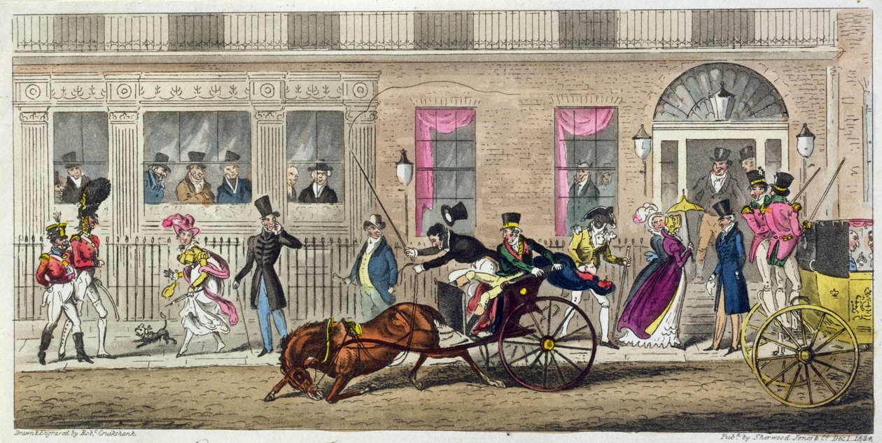 フィッシュモンガーズホールの外観、定期的な分解、1824年（アクアチント） 作： アイザックロバートクルックシャンク