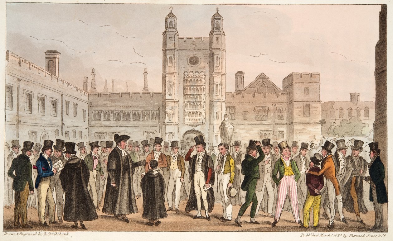 1824年に発行されたThe English Spyからの最初の不在、またはエトニアンのモーニングマスターロールへの回答（手書きの彫刻） 作： アイザックロバートクルックシャンク