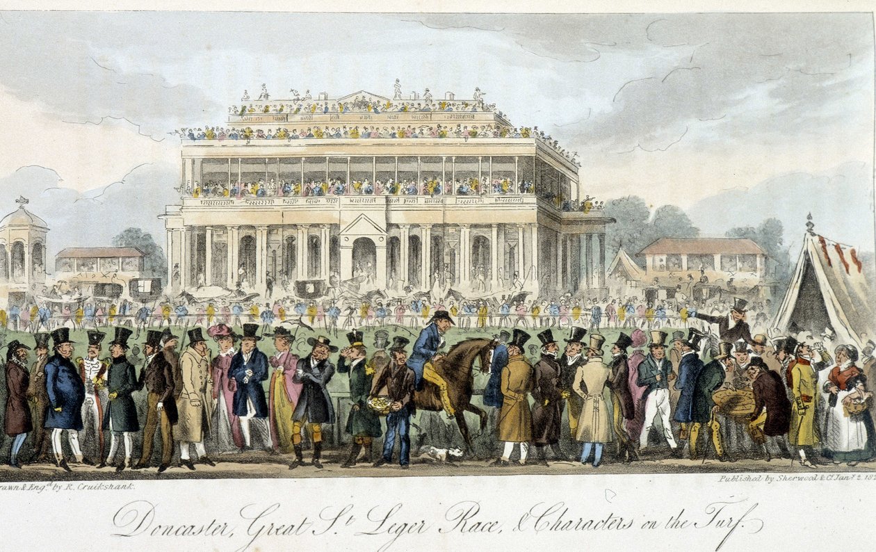 Le prix Saint Léger à Doncaster (les courses) - in "The english spy" by Charles Molloy Westmacott, ill by Robert Cruikshank, London 作： アイザックロバートクルックシャンク