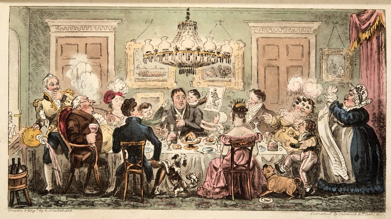 Liston and the Lambkins or the Citizens Dinner Party、from the English Spy、pub 1824（手塗りの彫刻） 作： アイザックロバートクルックシャンク