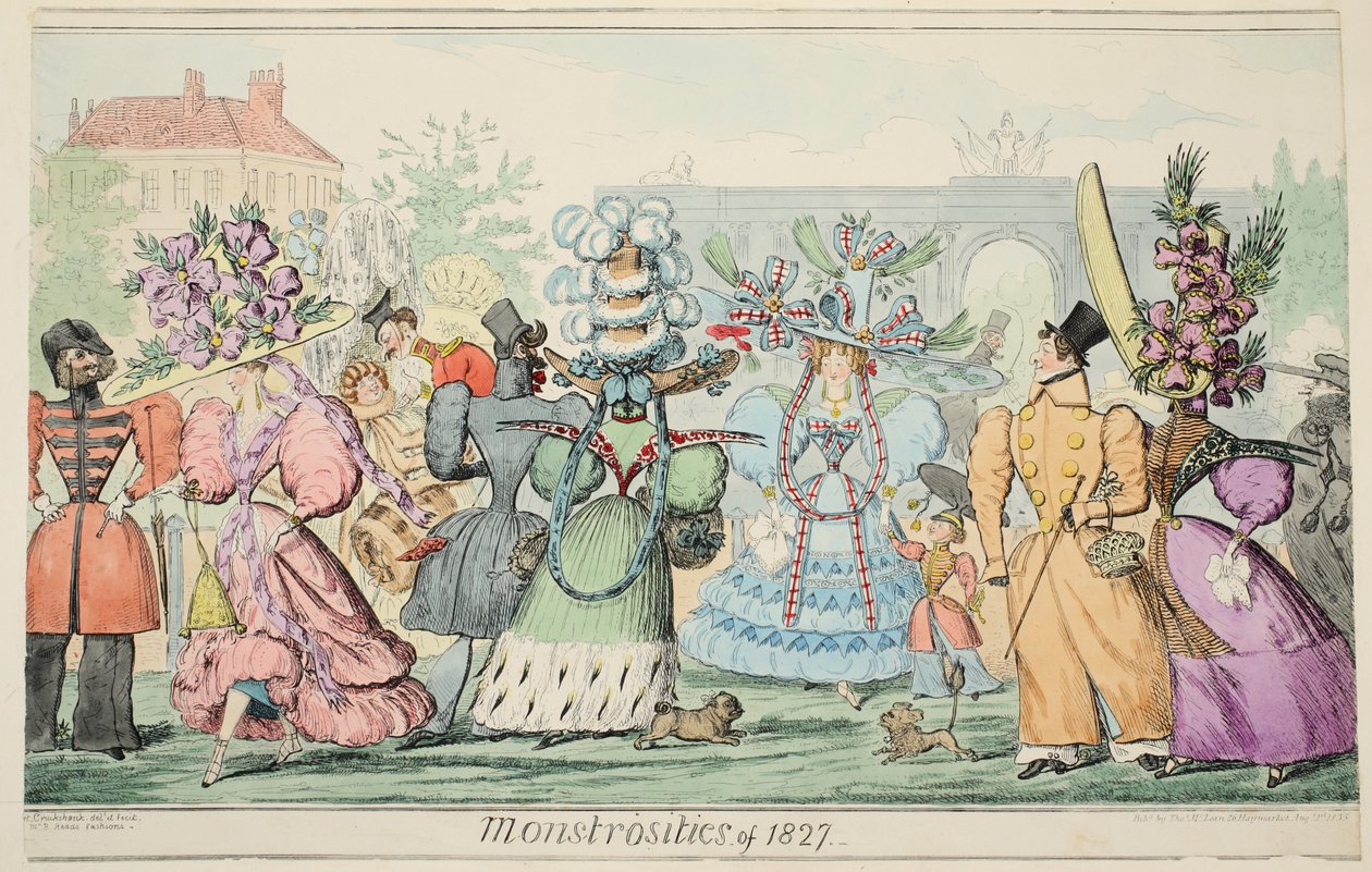 1827年の怪物、パブ。 1835年（手描きの彫刻） 作： アイザックロバートクルックシャンク