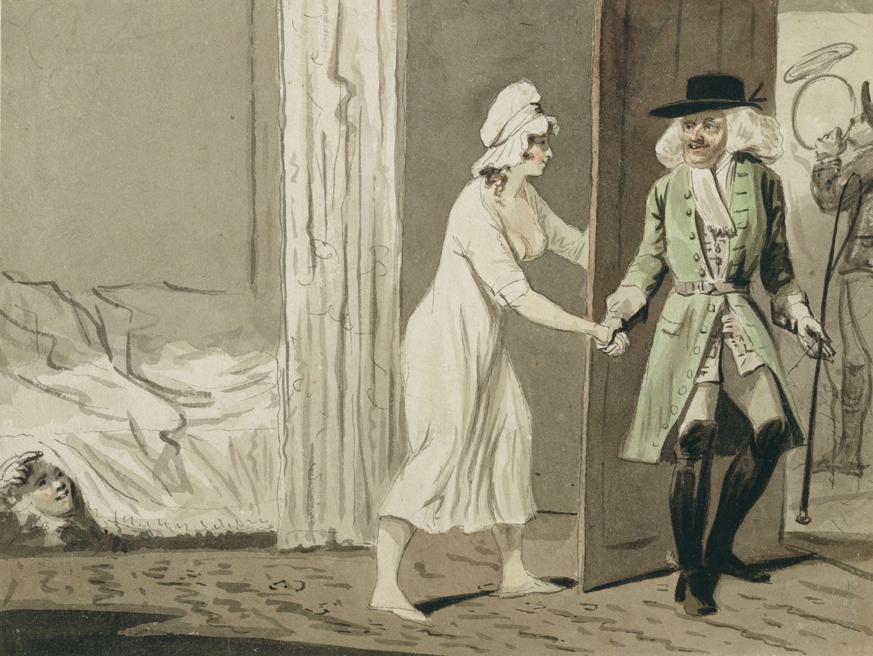 カッコールドはハントへ出発、c.1800（紙にトイレとペンとインク） 作： アイザックロバートクルックシャンク