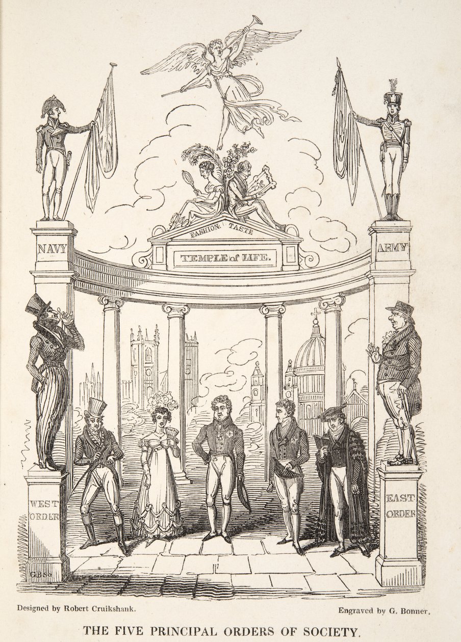 英国のスパイ、パブからの社会の5つの主要な命令。 1824（手塗りの彫刻） 作： アイザックロバートクルックシャンク