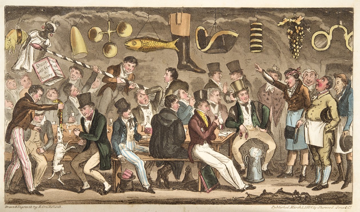 1824年にロンドンで出版されたThe English SpyのOppidans Museum、またはクリストファーのイートン裁判所 作： アイザックロバートクルックシャンク