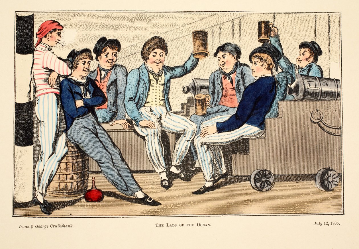 The Lads of the Ocean、1805（手彩色の彫刻） 作： アイザック、ロバート、ジョージ・クルークシャンク