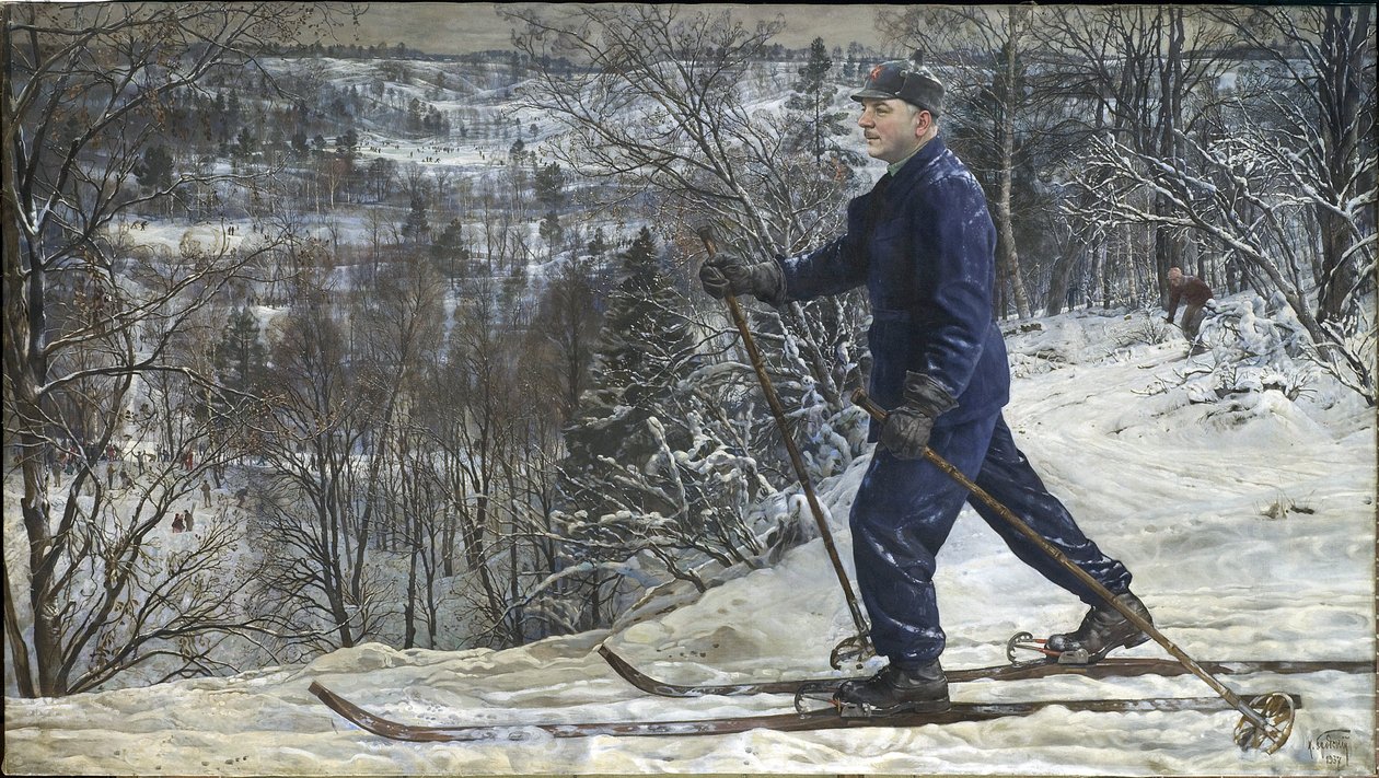 クリメント・ヴォロシロフ（1881-1969）スキーヤー - スキー旅行中のクリメント・ヴォロシロフ - アイザック・イズライレーヴィチ・ブロツキー（1884-1939）。油彩・キャンバス 作： アイザック・イスラエルビッチ・ブロツキー