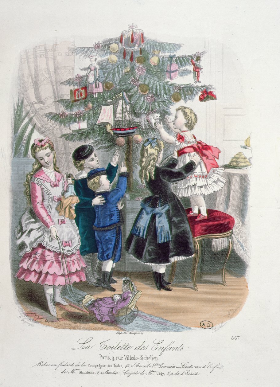 ラトワレデザンファンの広告であるクリスマスツリーの装飾、P。デルフェルメヴィルの彫刻、1872年 作： イザベル・コドゥーズ