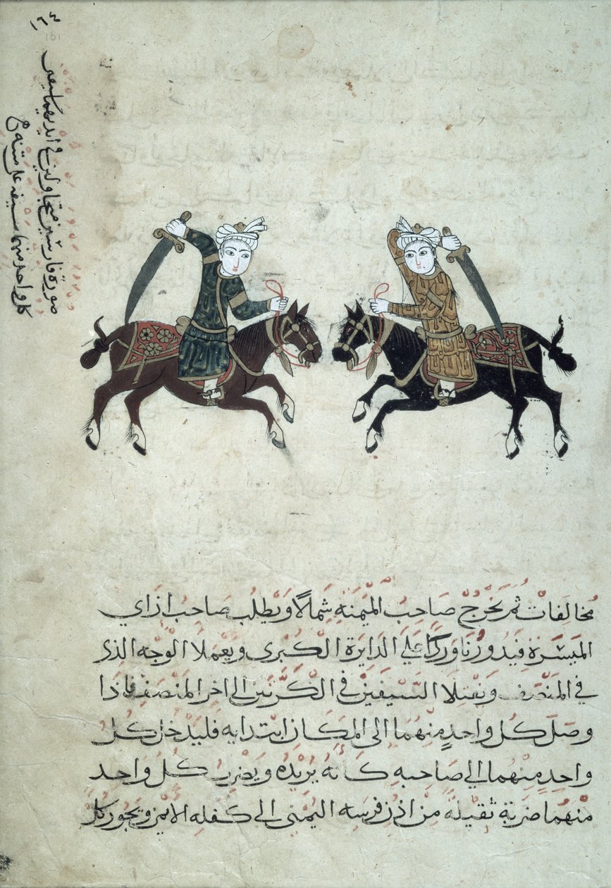 CBL Ar 5655.161 2剣士、エジプトの1hayからのNihayat al-Sul wa al-Umniya fi Taallum Amal al-Furusiyya、またはA Compendium of Military Artsのコピーからの図 作： イスラム学校