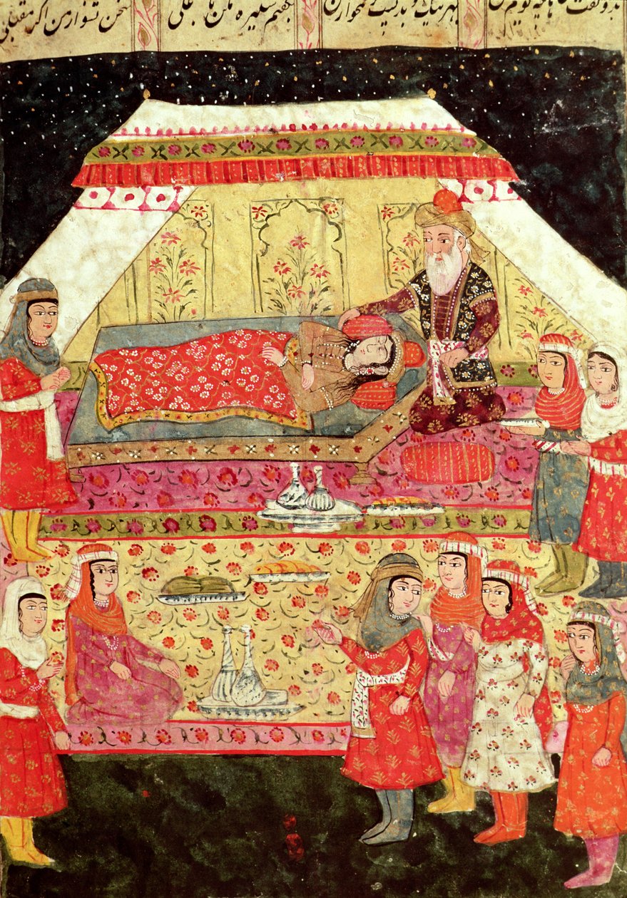 ハーレムシーン、「Shahnama」（王の書）のイラスト、Abu&39;l-Qasim Manur Firdawsi（c.934-c.1020） 作： イスラム学校