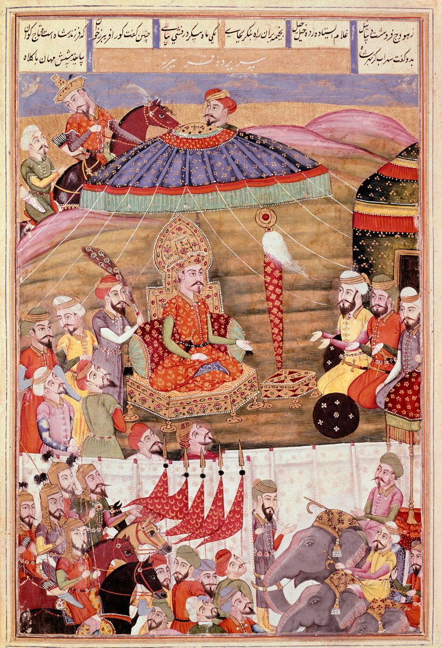 イスラム美術。"ソフラーブ（サハラブ）がルスタムの天幕を見返す" フェルダウシ（Firdawsi, or Ferdawsi, or Firdousi, ca. 940-around 1020）の叙事詩「シャーナメ」（Shah Nama, Shahnama）（王の書）の写本からのペルシャ・ミニアチュール（ms. 607 作： イスラム学校