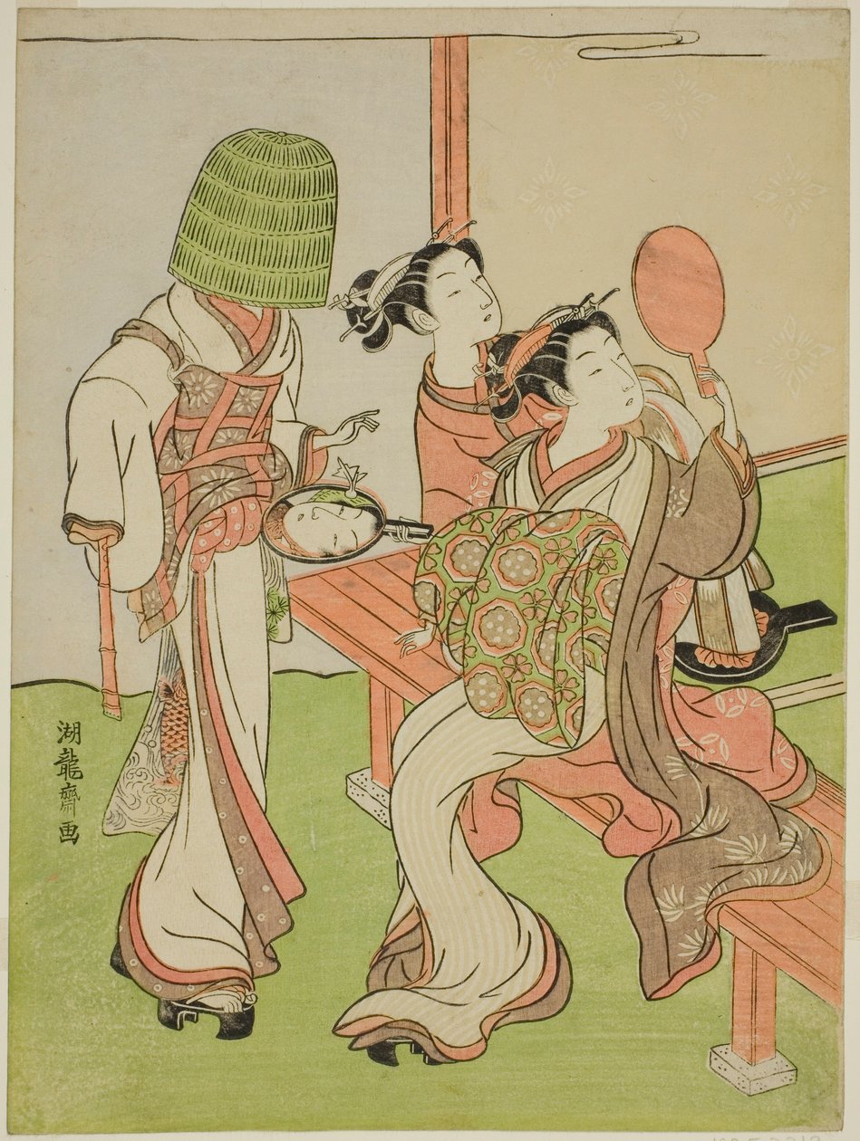 鏡を使って托鉢僧を識別する娼婦と付き添い 作： Is田流彩