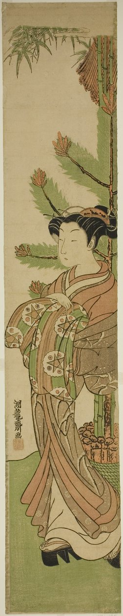 松竹の正月飾りの前の花魁 作： Is田流彩