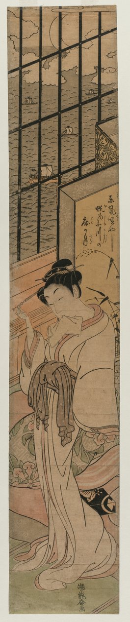 江戸湾を見下ろす部屋の遊女c。 1770。 作： Is田流彩