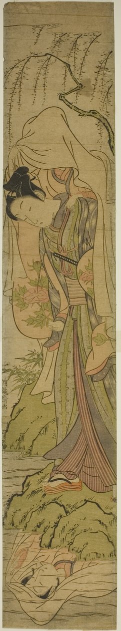 女の子を運ぶ若い男が水に映る彼女を見る 作： Is田流彩