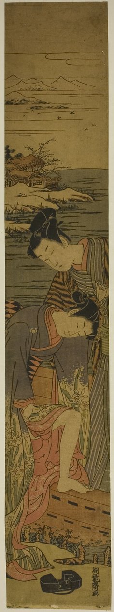 下駄を落として舟に乗る若い女性 作： Is田流彩
