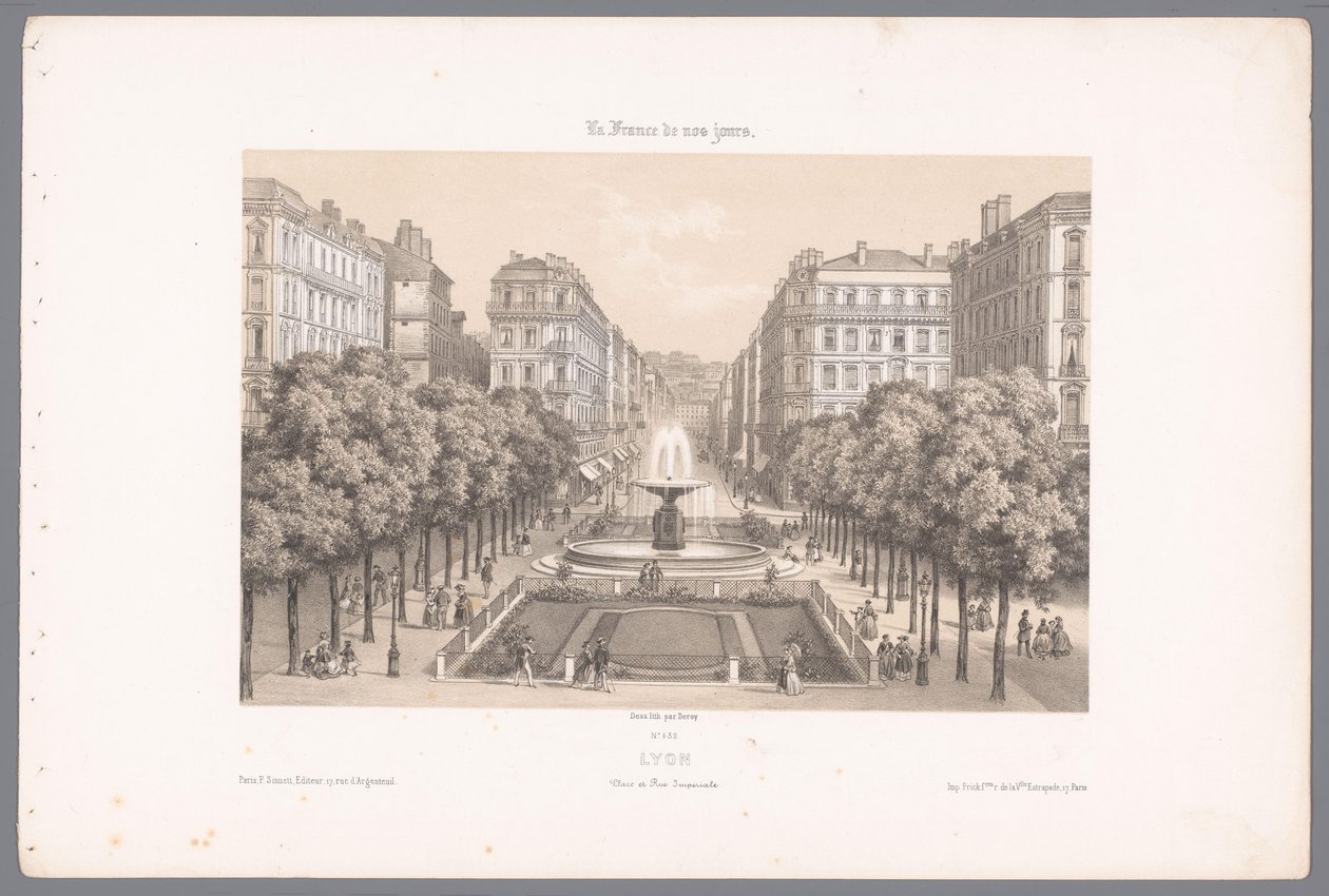 Zicht op de Place en de Rue Impériale te Lyon ライオンズ。 インペリアルスクエアとストリート（オブジェクトのタイトル） Hedendaags Frankrijk (シリーズタイトル) 最近のフランス (オブジェクトのシリーズ タイトル) 作： イソドール・ローラン・デロイ