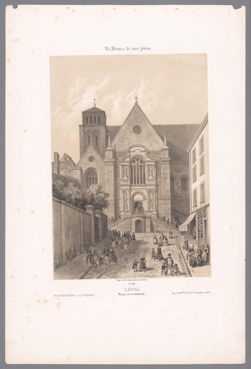 ラヴァルの聖トリニテ大聖堂の眺め ラヴァル。 Façade de la Cathédrale (オブジェクトのタイトル) 現代フランス（シリーズタイトル） La France de nos jours (オブジェクトのシリーズ タイトル) 作： イソドール・ローラン・デロイ